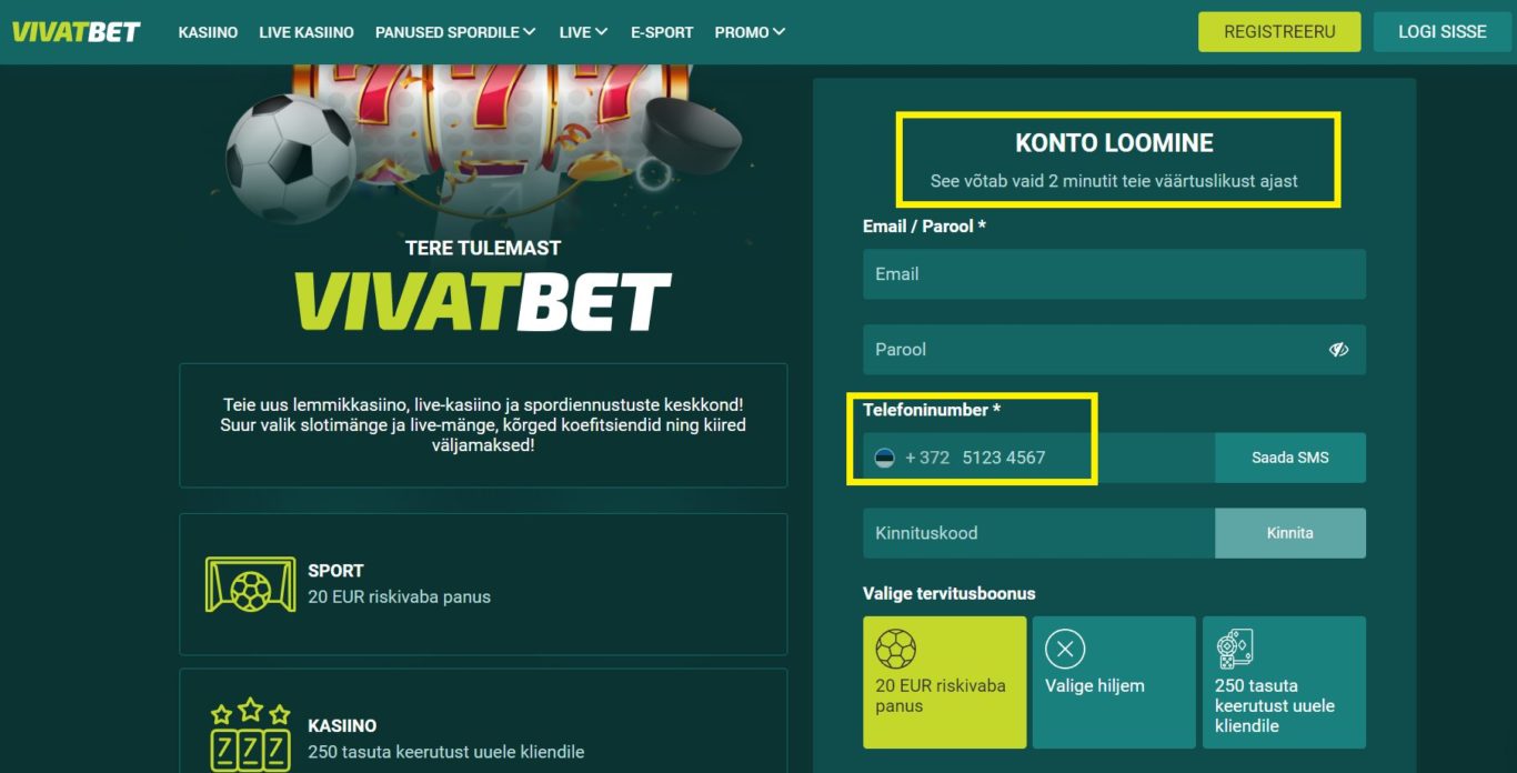 Vivatbet registreeri: menetluse eripära